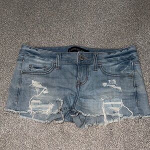 Express Distressed Light Blue Denim Cutoff Shorts
